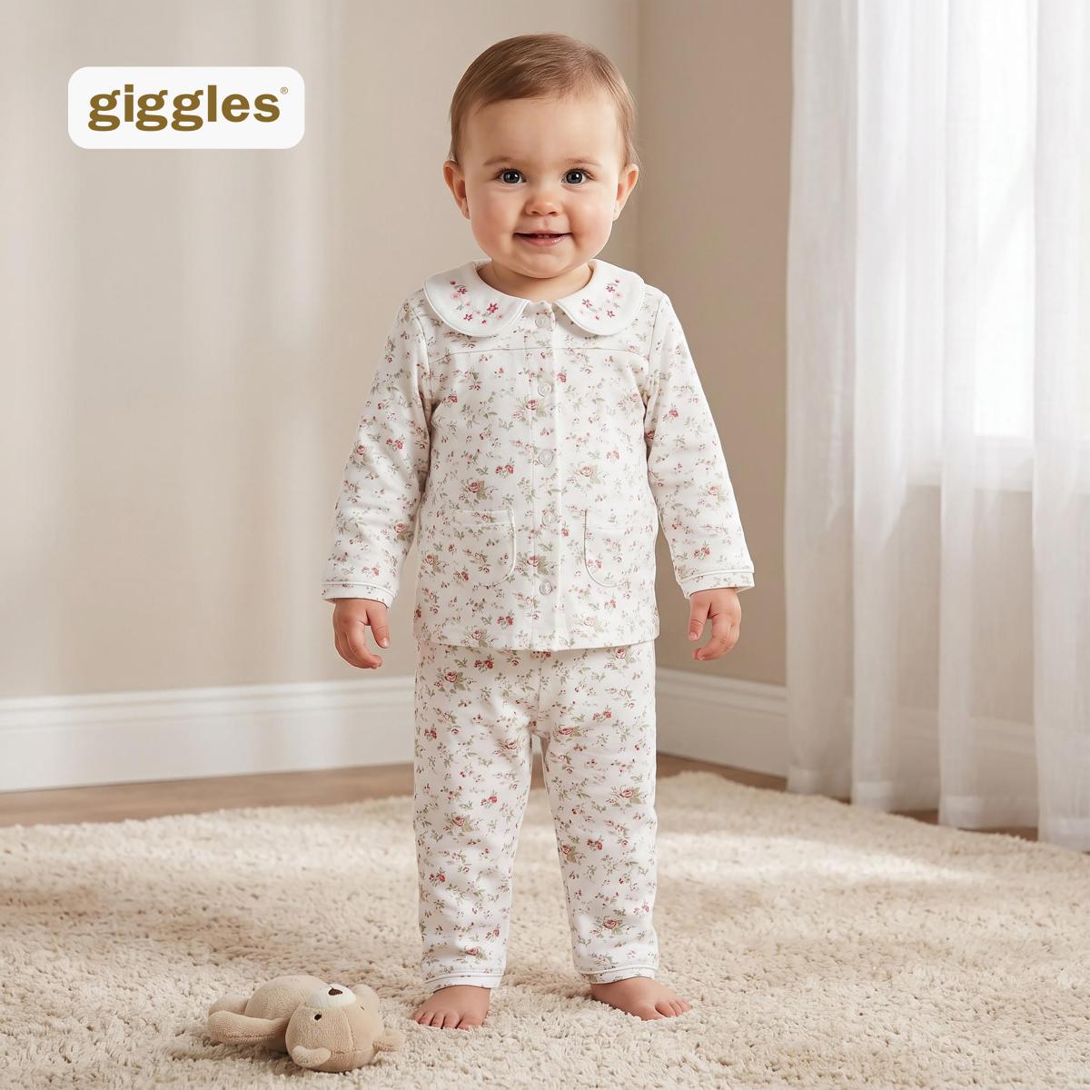 iggles Cotton Peter Pan Collar Long Sleeves Pyjama Set with Floral Print