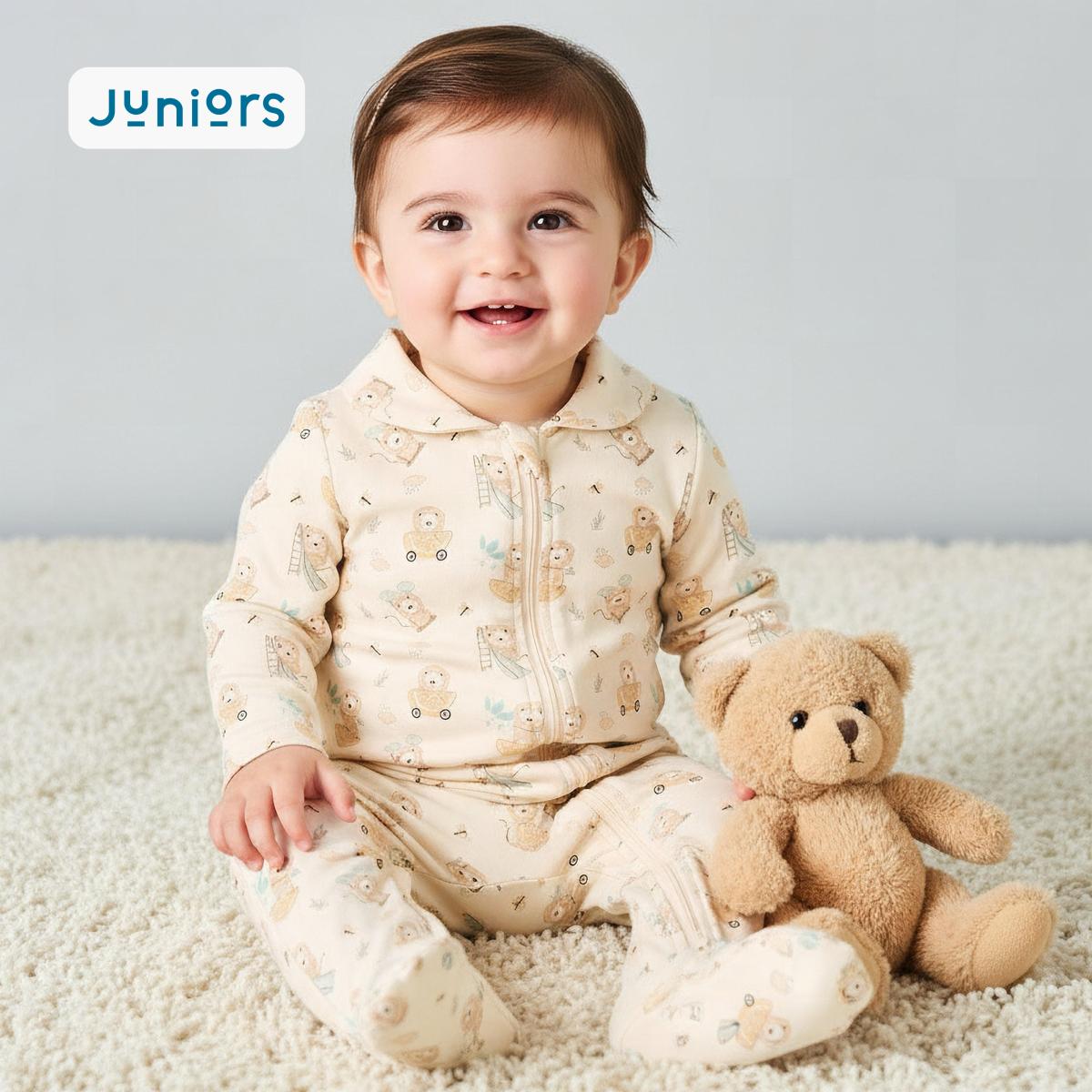Juniors Bamboo Cotton Collared Long Sleeve Sleepsuit with Lion Print