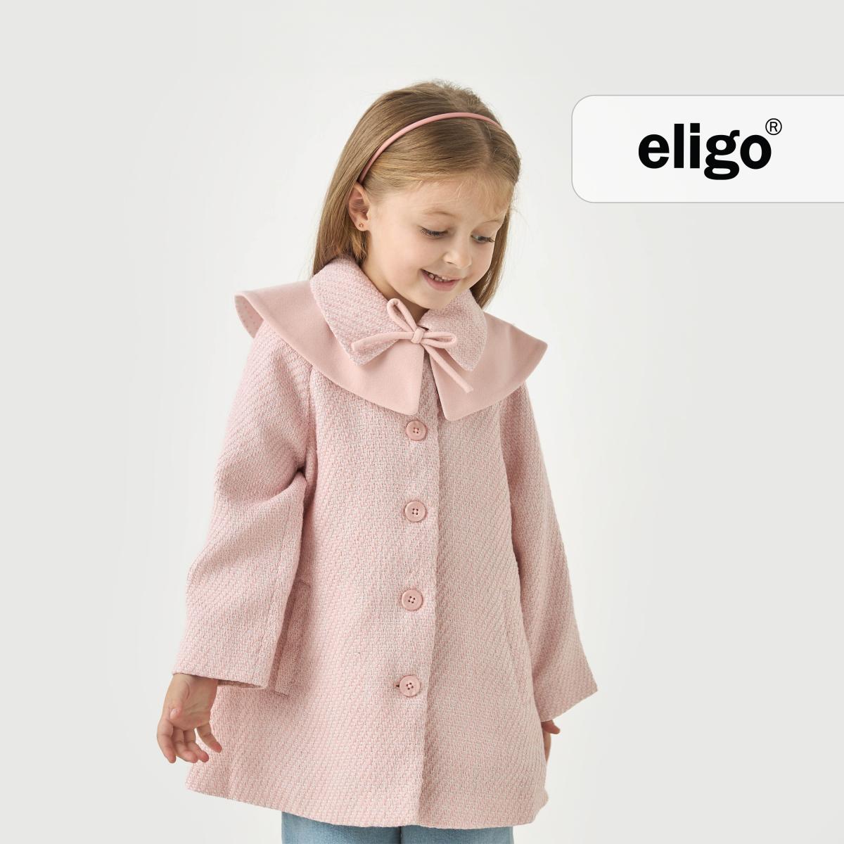 Eligo Textured Heavy Jacket with Button Closure and Bow Detail | Babyshop