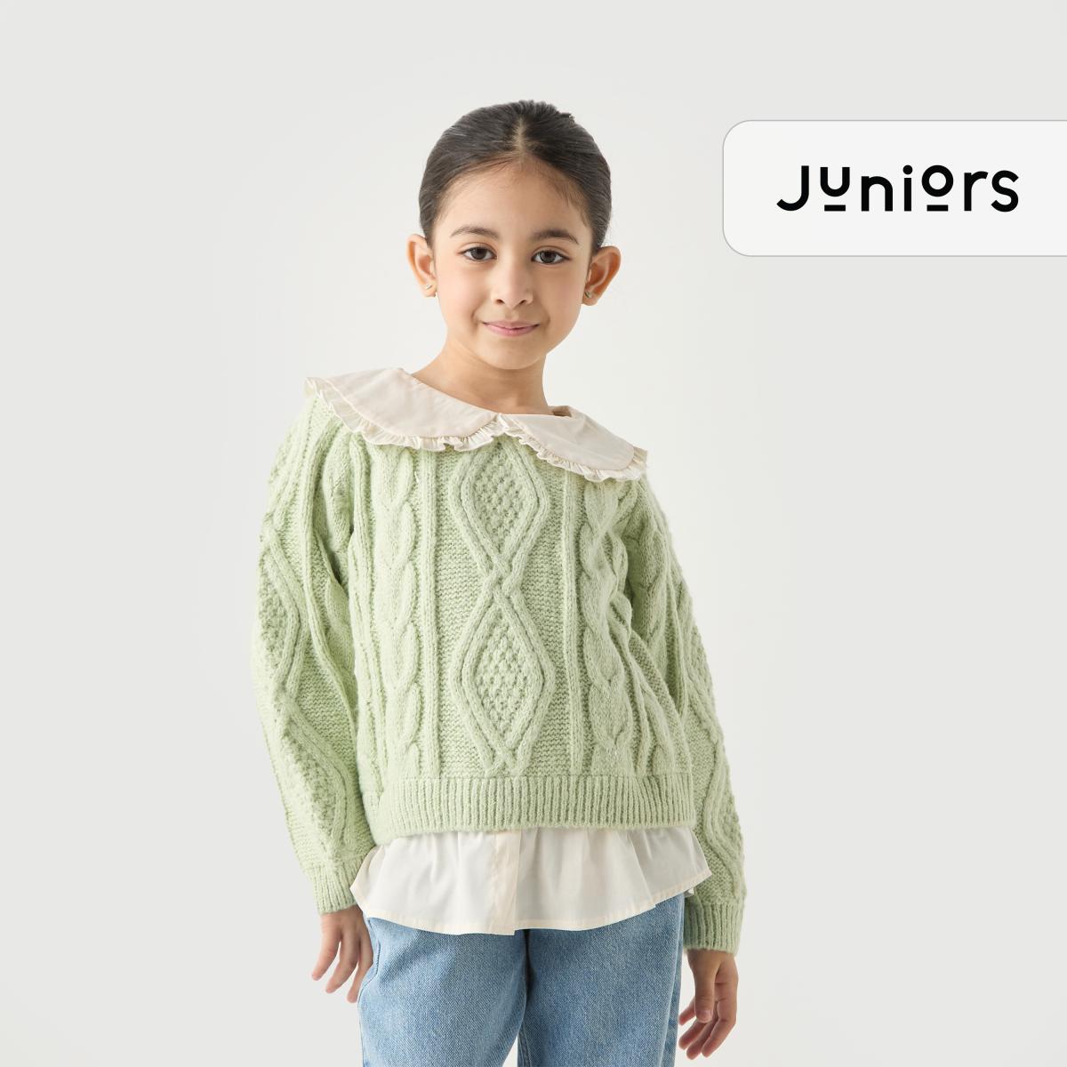Juniors Textured Pullover with Long Sleeves and Peter Pan Collar | Babyshop