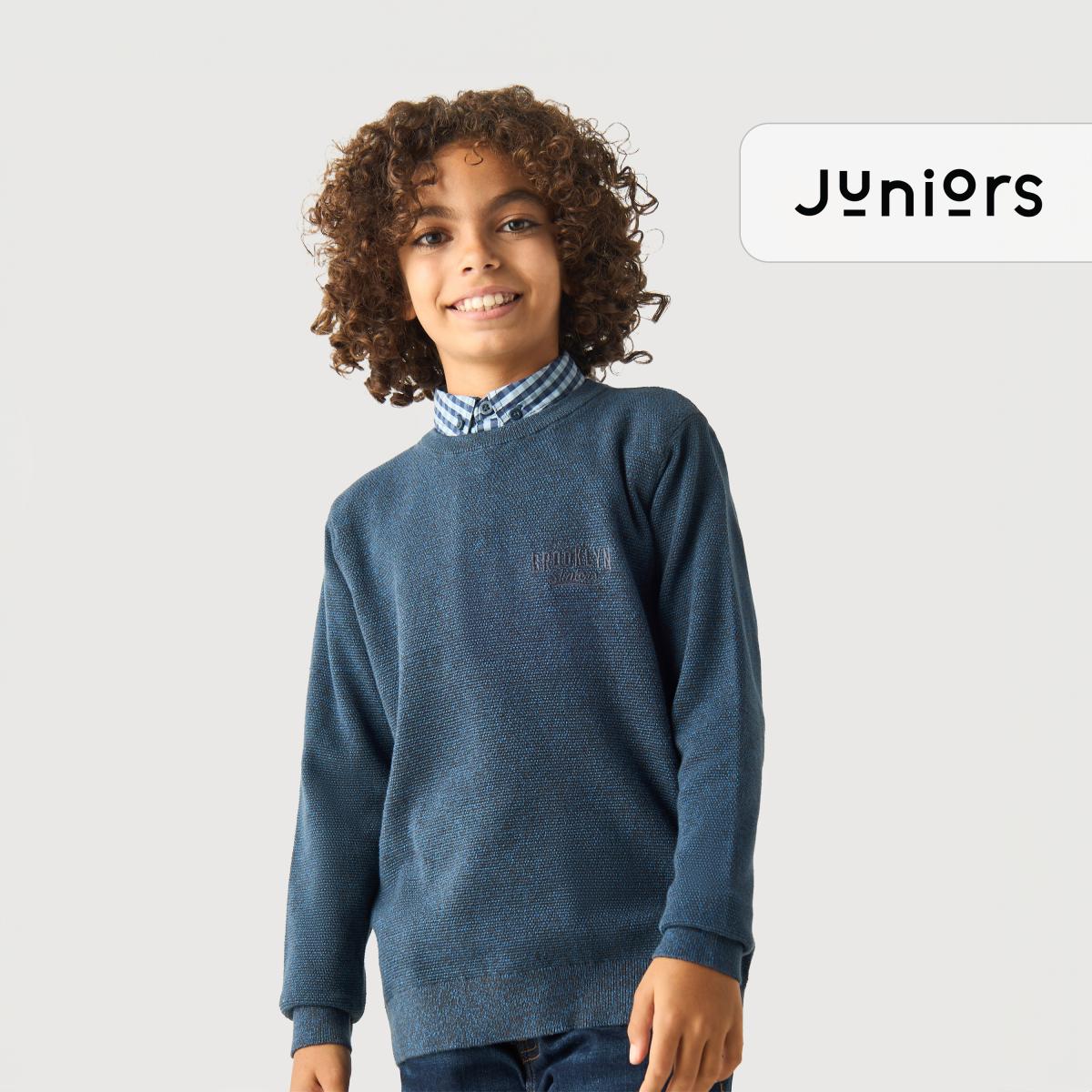 Juniors Textured Sweater with Long Sleeves and Crew Neck | Babyshop
