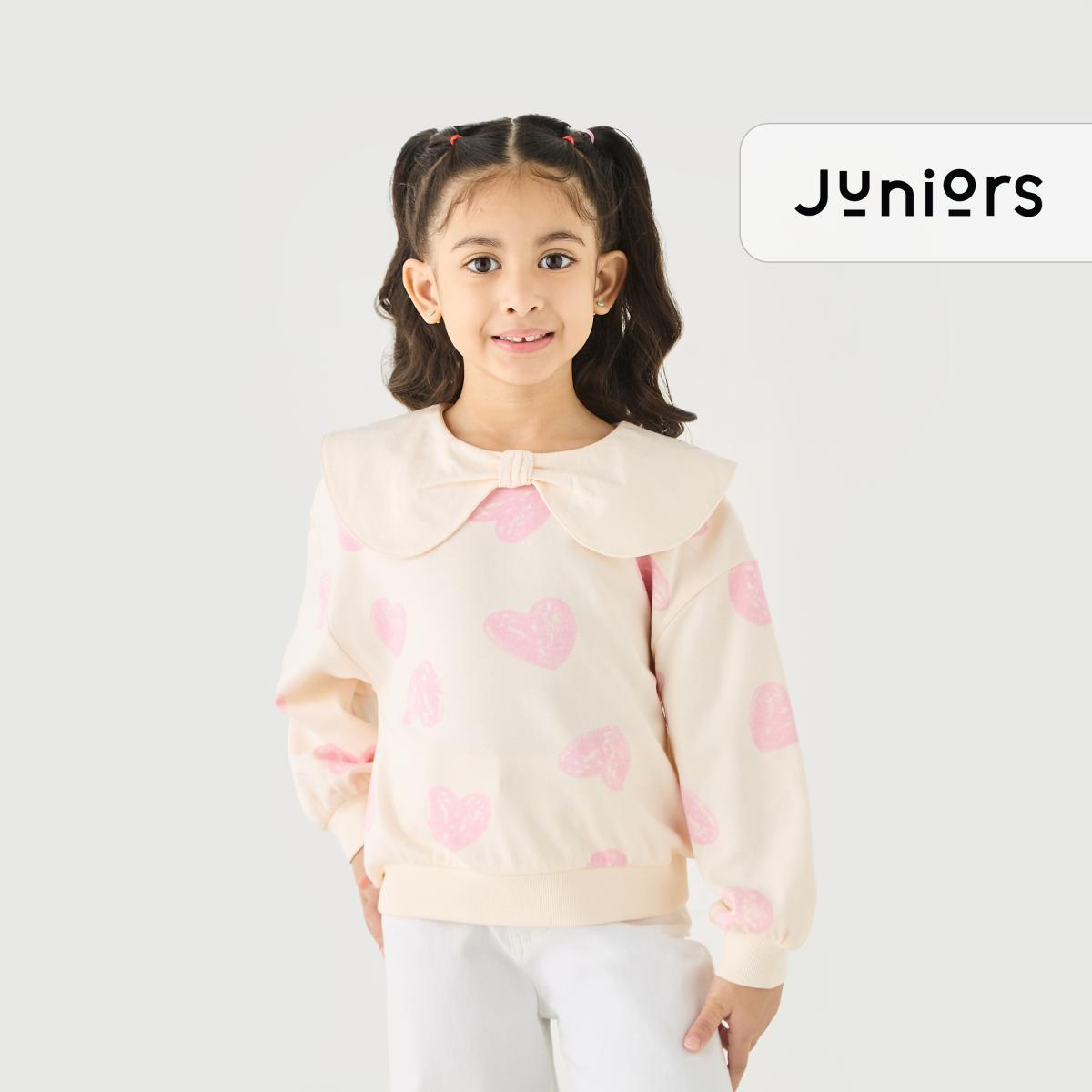 Juniors All-Over Heart Print Sweatshirt with Peter Pan Collar | Babyshop